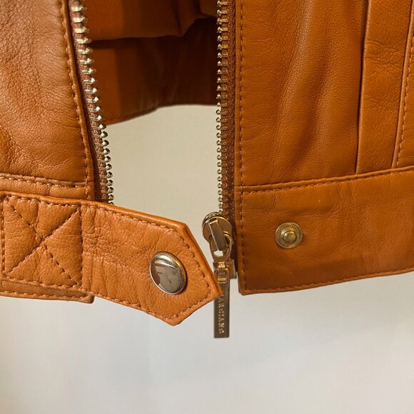 Marciano Guess Los angeles 100% Lamb Lambskin Leather Jacket Moto Caramel Saddle - Picture 4 of 14